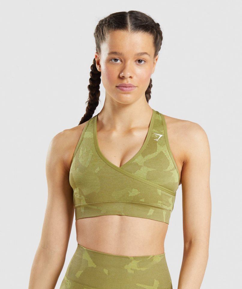 Women\'s Gymshark Adapt Camo Seamless Sports Bra Green | NZ 6TFPNW